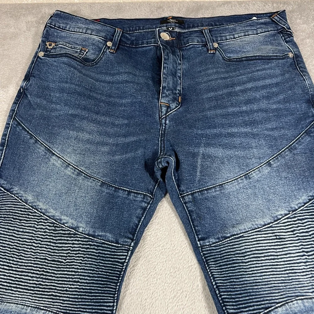 True Religion Jeans Mens 38 Blue Rocco Moto Skinny Relaxed‎ Biker Stretch Denim